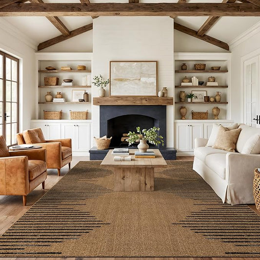 Rugshop Bohemian Stripe Stain Resistant Area Rug Jute 7'10" x 10' | High Traffic,Fade Resistant, Living Room, Bedroom, Dining Room, Home Office, Kitchen, Entryway, Hallway, Nursery,Basement