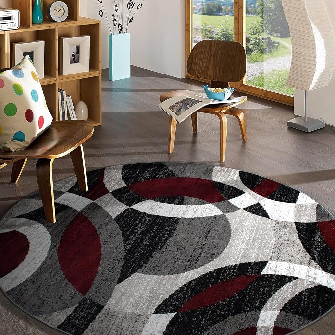 Rugshop Abstract Circles Contemporary High Traffic Round Rug Red 6'6" | Round, Living Room, Bedroom, Dining Room, Home Office, Kitchen, Entryway, Hallway, Nursery, Kids Room, Guest Room