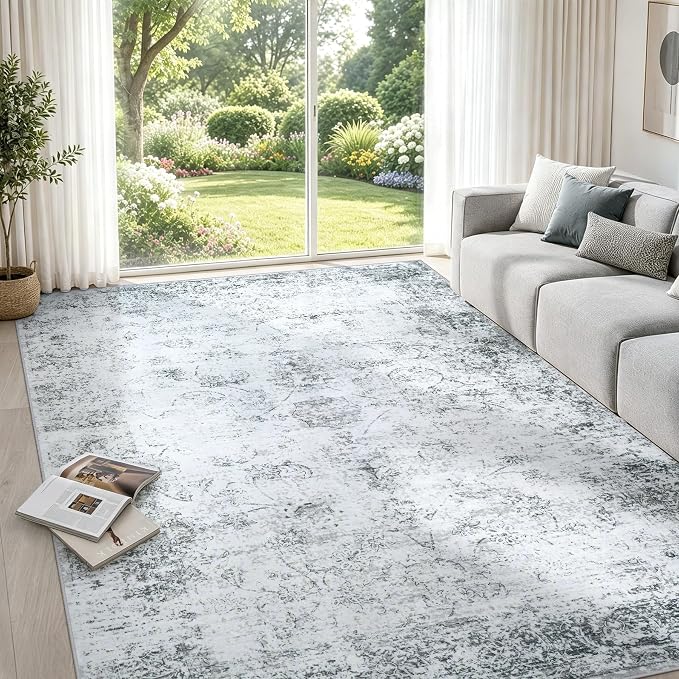 5x7 Washable Area Rug Modern Abstract for Living Room Bedroom Gray | Soft Indoor Carpet,Anti-skid Backing,Water Repellent,Non-shedding, Suitable for bedroom dining farmhouse nursery home office