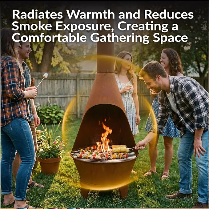 Sunnydaze Large Chiminea Outdoor Fireplace - Outdoor Wood-Burning Fireplace - Chimney Fire Pit with Grill Grate - Rustic - 58" H