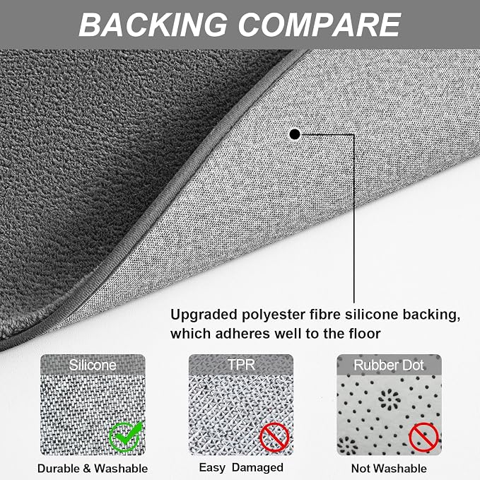 Vasofe Grey Hallway Runner Rug, 2x6 Runner Rugs Non Slip, Bedroom Carpet | Indoor Thickened Memory Foam Bedside Rugs for Bedroom Dorm Boys Room, Washable Low Pile Carpets for Entrance Hall