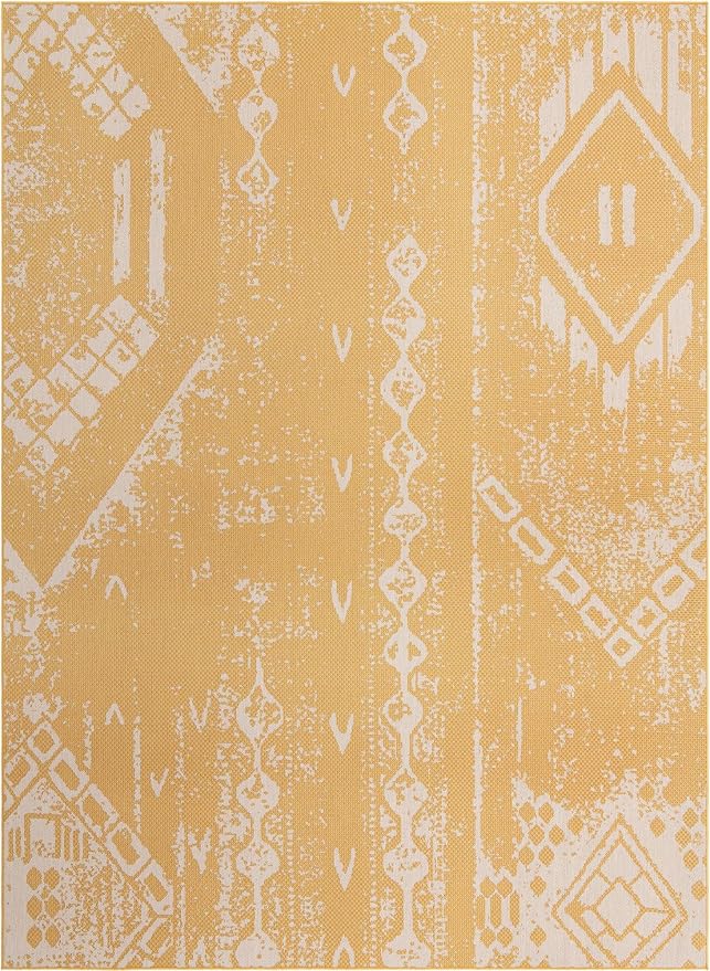 Unique Loom Outdoor Bohemian Collection Area Rug - Anthro (9' 10" x 13' 1" Rectangle, Yellow/ Ivory)