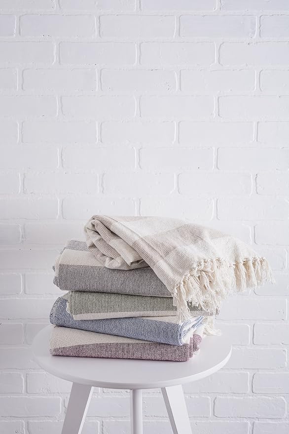 DII Rustic Farmhouse Cotton Cabana Striped Blanket Throw with Fringe, 50 x 60 - Cabana Striped Gray & Off-White