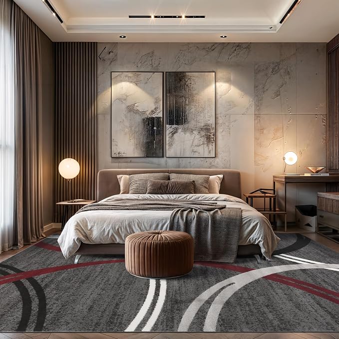 Rugshop Wavy Circles Modern Non-Shedding Area Rug Red 8'8" x 12' | High Traffic,Fade Resistant, Living Room, Bedroom, Dining Room, Large Areas,Basement,Open Spaces,Kitchen,Oversized Area Rug