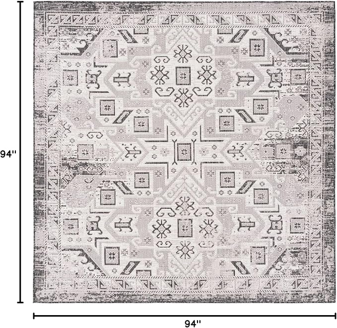Unique Loom Outdoor Aztec Collection Area Rug - Coba (7' 10" Square, Charcoal Gray/ Ivory)