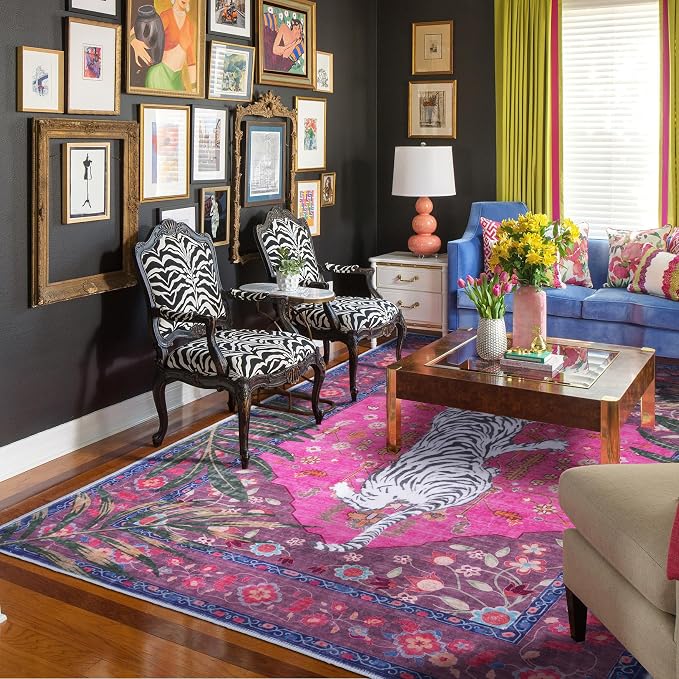 8x10 FT Leopard Rug for Living Room Hot Pink Animal Rug Pink Rugs for Girls Room Bedroom Dorm Thin Bright Magenta Carpet (Hot Pink, 10X8 FT)