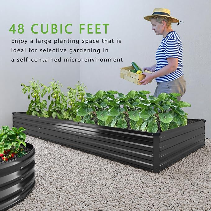 DIIYIV 12x4x1FT Galvanized Raised Garden Bed Kit,Vegetable Boxes-Rectangle Metal Flower Box,Large Planter Raised Beds Outdoor Garden for Planting,Fruit,Herb-Black