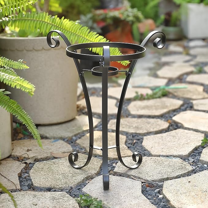 Metal Gazing Globe Stand for 10 or 12 Inch Balls - 17" H Black Outdoor Holder With 3 Stakes for Garden