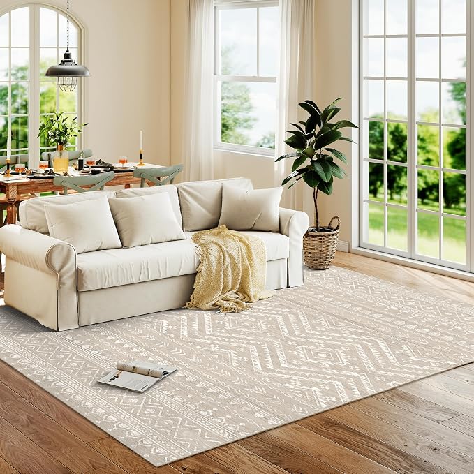 Miukiki 5x7 Washable Area Rug for Living Room, Soft Non Slip Rug Brown | Non-Slip Thin Throw Rug for Bedroom Kitchern Dining Room Office, Low Pile Indoor Floor Carpet with Vintage Pattern 5'x7'