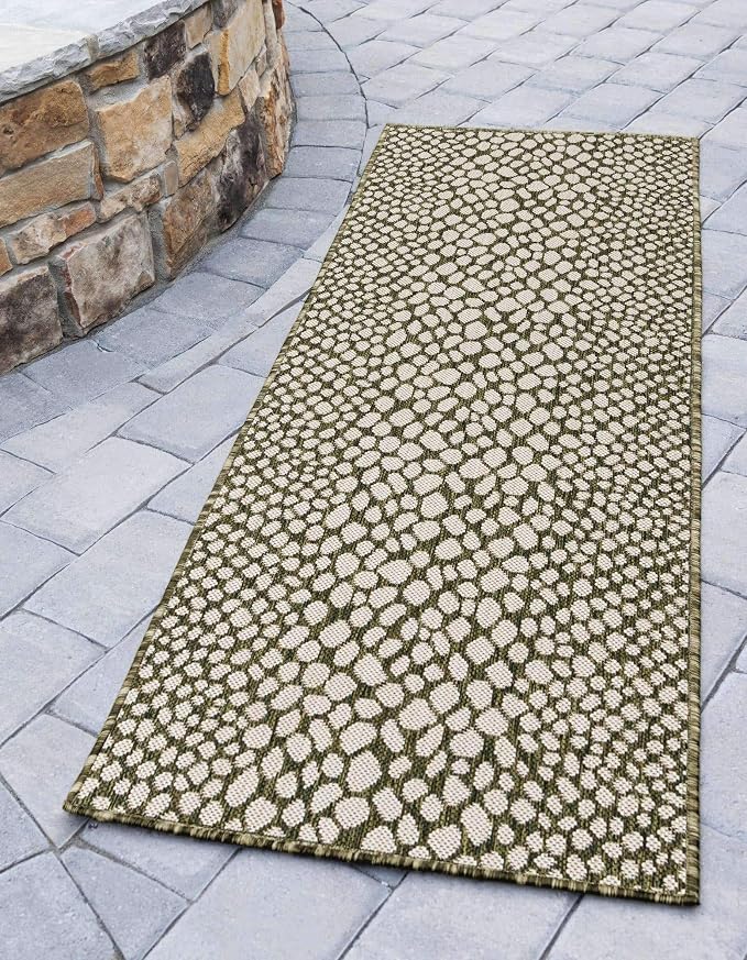 Unique Loom Outdoor Collection Area Rug - Cape Town (2' x 6' 1" Runner, Green/ Ivory)
