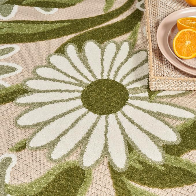 Nourison Home Aloha Ivory Green 10' x 14' Area Rug - Easy Clean, Non Shedding, Bed Room, Living Room, Dining Room, Kitchen (10' x 14')