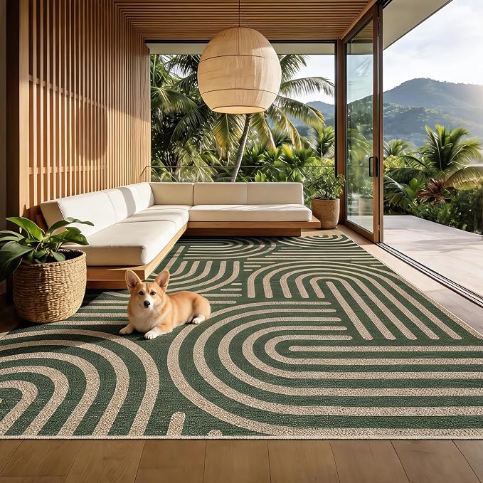 Garvee 5x7 Area Rugs Modern Abstract Washable Rugs Living Room | Green Rainbow Area Rug Stain Resistant Easy Cleaning Throw Rugs Non Shedding Low Pile Floor Cover for Nursery Dining Room