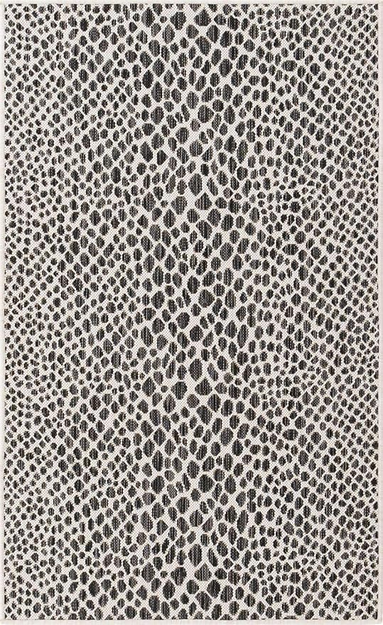 Unique Loom Outdoor Collection Area Rug - Cape Town (3' 3' x 5' 3' Rectangle, Black/ Ivory)