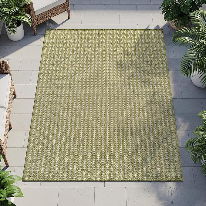 Washable Outdoor Rug 5x7 Modern Area Rugs Outdoor Carpets Striped Pattern Non Shedding Waterproof Easy Clean Patio Deck Porch Living Room Bedroom Garden RV (5 X 7 Olive)
