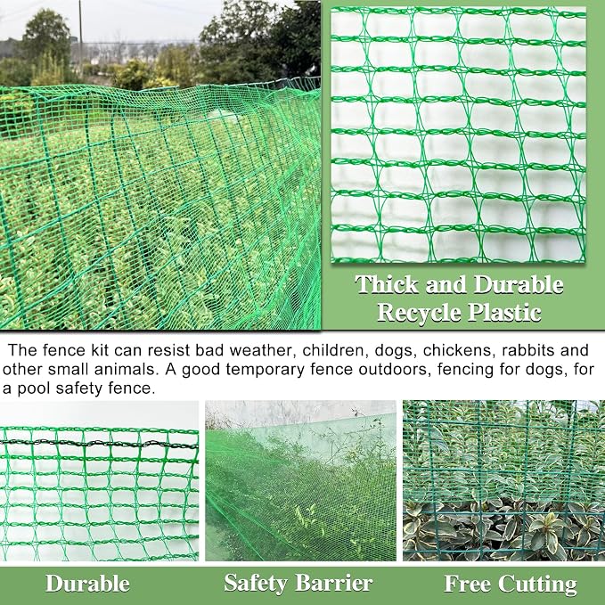Garden Fence Temporary Fence, 4'x65' with 50 Zip Ties, Plastic Fencing Safety Fence Snow Fence, Construction Fencing for Garden Fencing, Animal Barrier, Poultry, Deer, Patio, Green