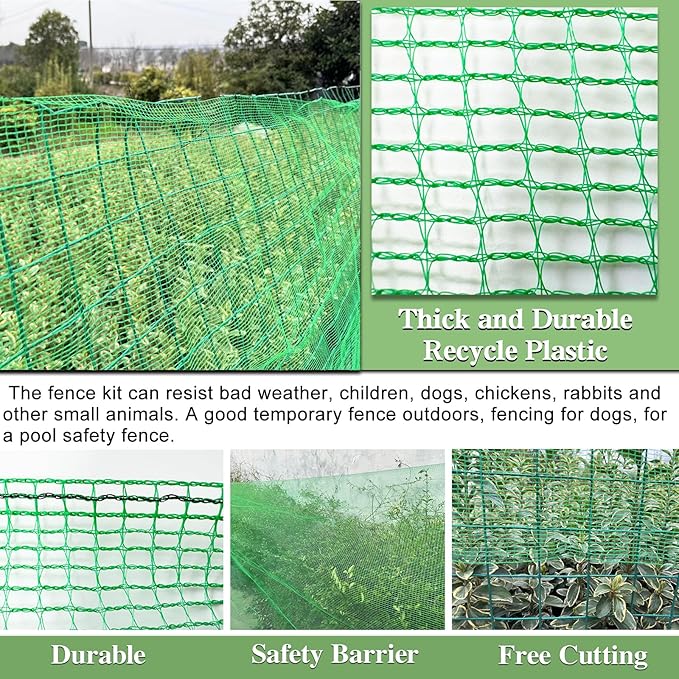 Garden Fence Temporary Fence, 4'x30' with 50 Zip Ties, Plastic Fencing Safety Fence Snow Fence, Construction Fencing for Garden Fencing, Animal Barrier, Poultry, Deer, Patio, Green