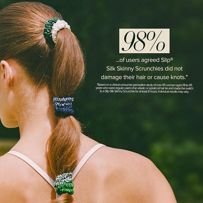 slip Skinny Scrunchies: Anti-Crease, Anti-Breakage Slipsilk™ Design Protects Delicate Hair | Includes 6 Pure Silk Scrunchies & Complementary Pouch, Hair on Point