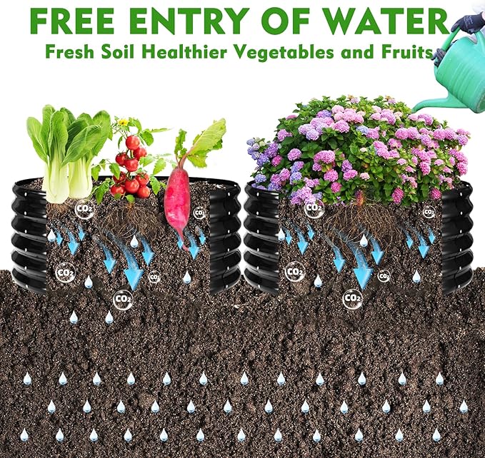 YSEJOMP 17" Tall Round Outdoor Garden Raised Garden Bed Kits-0.8MM Thick Metal Raised Planter Bed/Ground Planter Box for Variety of Flowers,Herbs,Vegetables,Trees (Black, 40 Dia X 16.5 inches)