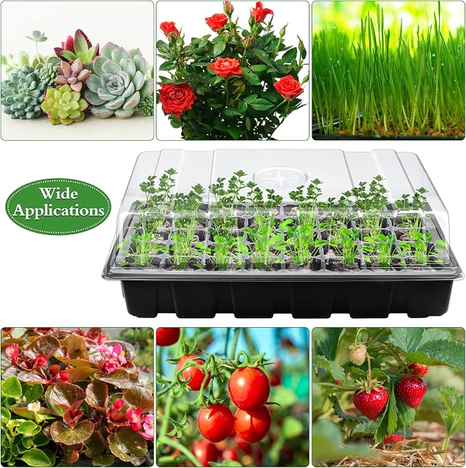 Hahood 3 Pack Seed Starter Tray Kit 120-Cells Germination Starter Tray with Humidity Dome and Base Including 120 Peat Pellets, Plant Labels, Tool, Plastic Plant Growing Tray for Garden Planting, Black
