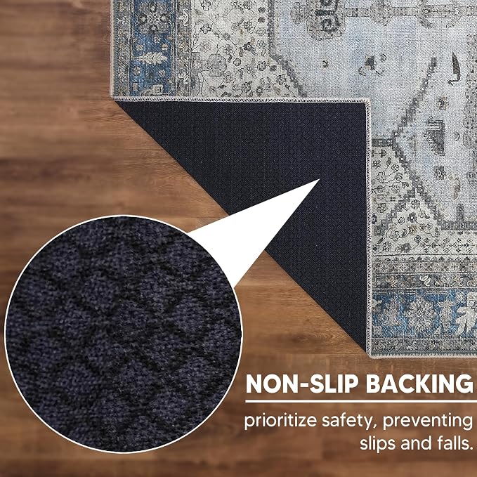 Keen Home Design Vintage Washable Entryway Rug, Non-Slip Low Pile, 3x5 | Machine Washable Cotton Chenille, 0.25In Low Pile, Rubber Non-Slip Back; Entryway, Kitchen, Bathroom, Bedroom