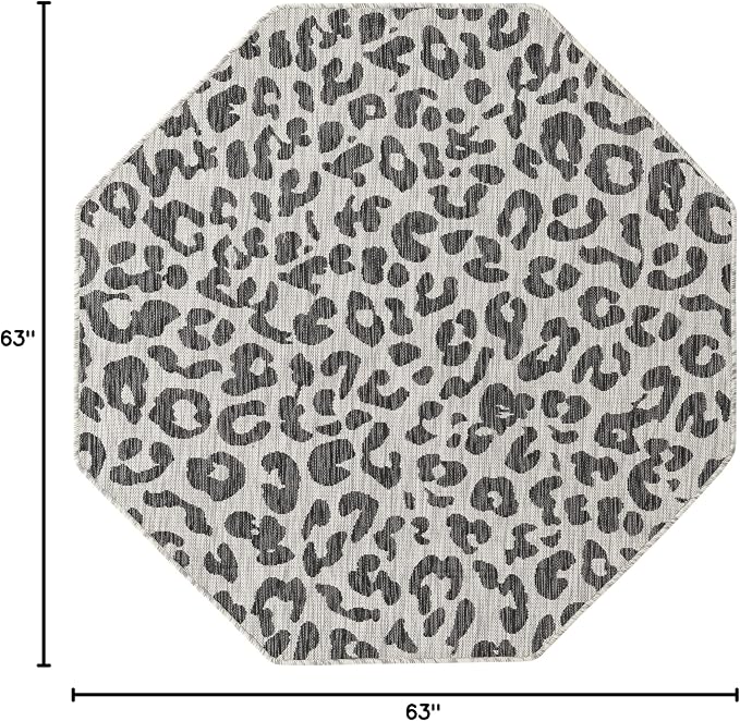 Unique Loom Outdoor Safari Collection Area Rug - Leopard (5' 3" Octagon, Light Gray/ Gray)