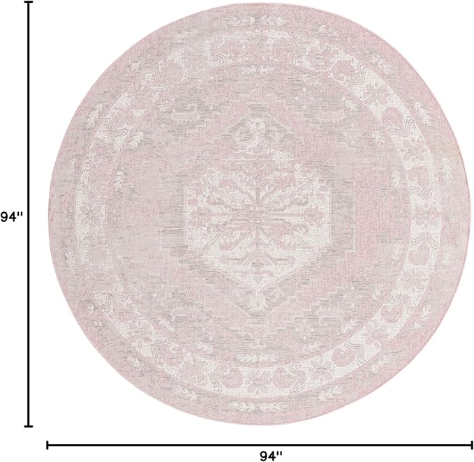 Unique Loom Outdoor Traditional Collection Area Rug - Valeria (7' 10" Round, Pink/ Ivory)