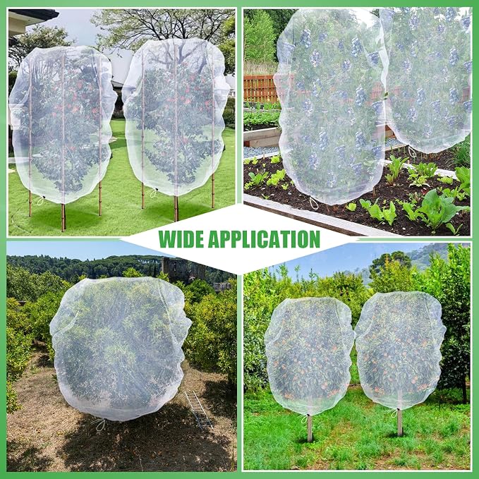 4 Pack Insect Bird Netting Cover - 4.6x6FT Garden Netting Blueberry Bushes Plant Covers with Drawstring, Fine Mesh Net for Protecting Lemon Orange Large Fruit Tree from Barrier Squirrel Deer