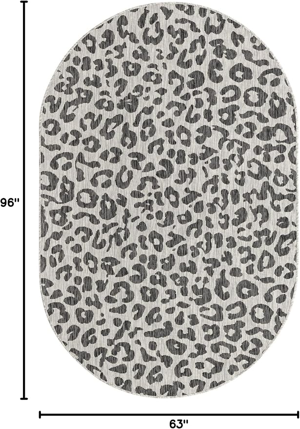 Unique Loom Outdoor Safari Collection Area Rug - Leopard (5' 3" x 8' Oval, Light Gray/ Gray)