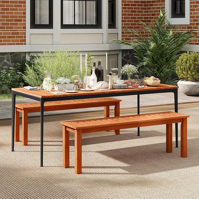 Tangkula 47 Inch Patio Wood Bench, 2-Person Backless Bench w/Slatted Seat, Indoor Outdoor Dining Bench for Backyard, Poolside, Entryway, Porch