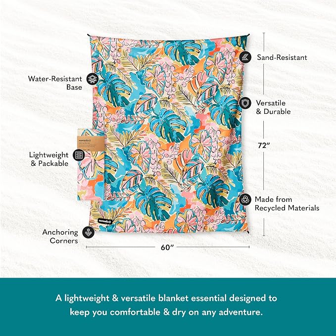 Nomadix Festival Blanket - Perfect for Picnics, Camping, & Lawn Seating - Plush Top & Water Resistant Base - Made with Post Consumer Recycled Materials - Jungle - 60x72
