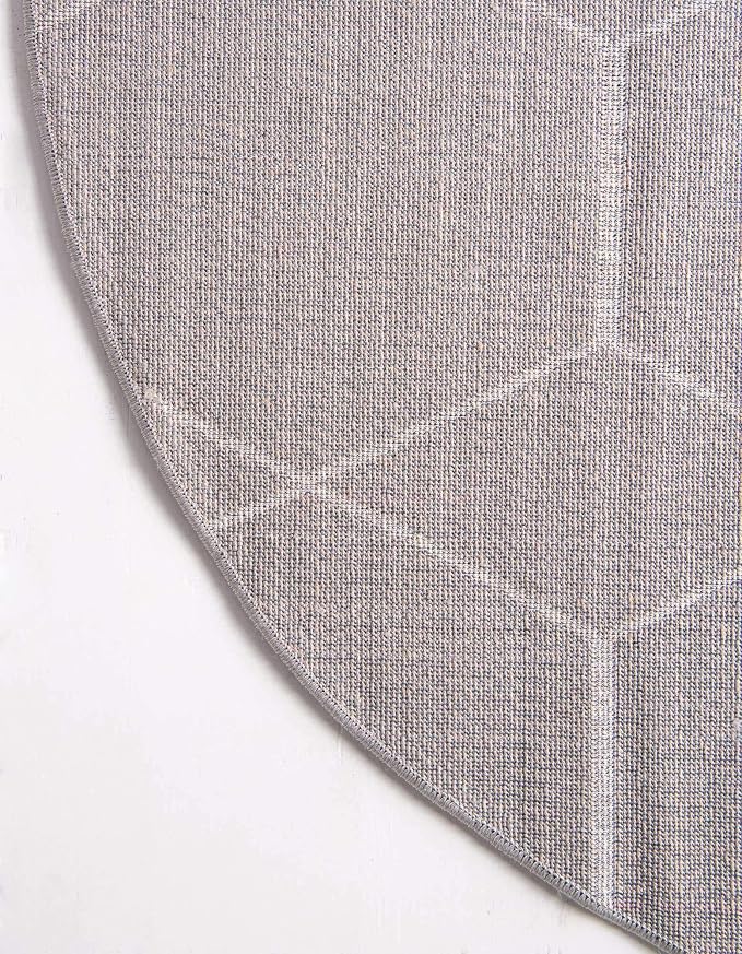 Unique Loom Trellis Frieze Collection Area Rug - Geometric (5' 1" Round Light Gray/Ivory)