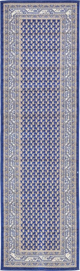 Unique Loom Williamsburg Collection Traditional Border with Dotted Center Area Rug, Runner 2' 9" x 9' 10", Navy Blue/Gray