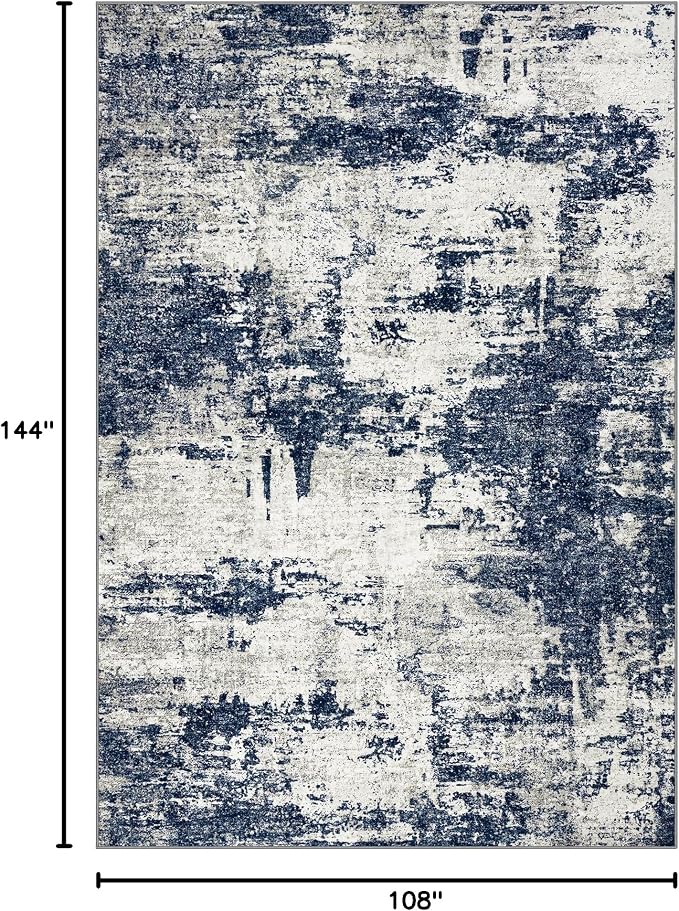 Tosuoka 9x12 Area Rugs for Living Room Abstract Washable Gray Blue Rug | With Anti-Slip Backing，Non-Shedding，Stain-Resistant，Soft Modern Large Carpet for Bedroom Dining Room Farmhouse Nursery