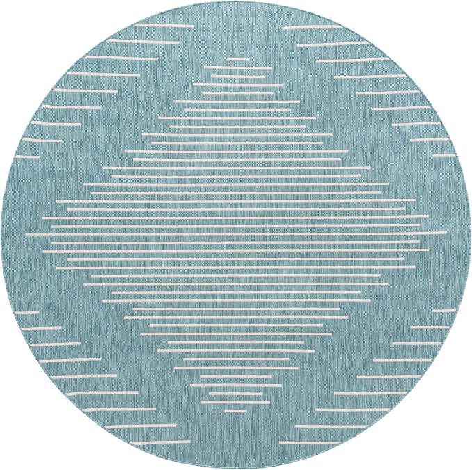 Unique Loom Outdoor Modern Collection Area Rug - Tambor (7' 10" Round, Light Aqua/ Ivory)