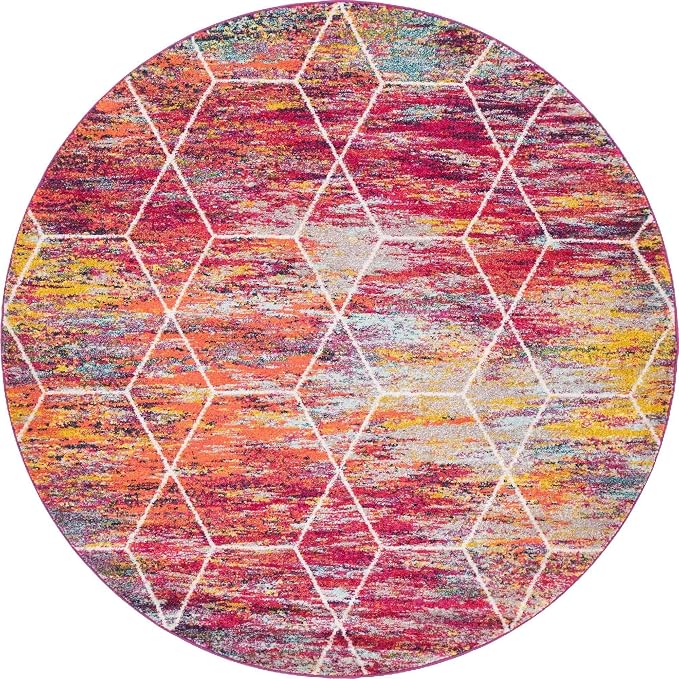 Unique Loom Trellis Frieze Collection Area Rug - Geometric (7' Round, Multi/ Black)