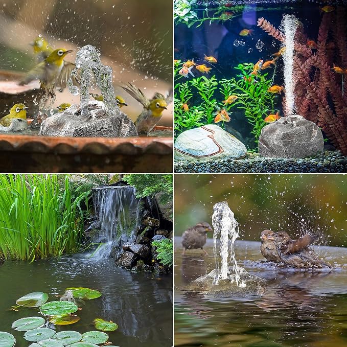 Saillong Bird Bath Water Fountain with Electric Pump, Granite Air Pump Rock for Bird, Rock Waterfall Fountain, Feeder, Aquariums, Fish Tank(Gray)