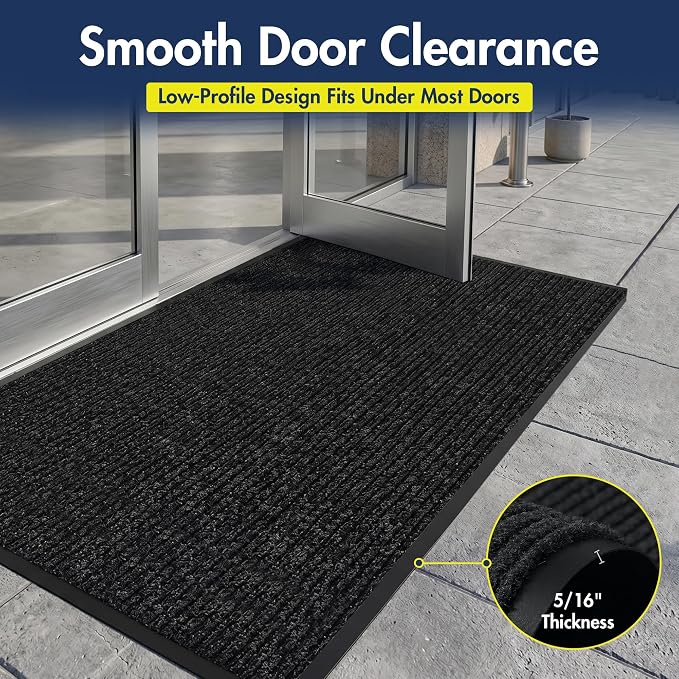 Notrax 109 Industrial Door Mat, 4' x 6' Large Entrance Mat, Heavy Duty Commercial Rugs for Entryway, Welcome Lobbies, Garage, and Mudroom, Made in the USA, Charcoal Black, Brush Step 109S0046CH