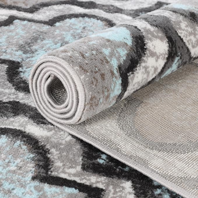 Superior Modern Indoor Area Rug, Non Slip Rug, 5'x8', Turquoise | Geometric Design Floor Décor, Easy Care High Traffic Areas Living Dining Room, Bedroom, Office, Entryway, Viking Collection