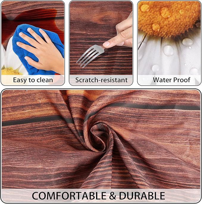 Picnic Table Cover with Bench Covers 6FT Chamomile Daisy Flowers Waterproof Fitted Picnic Table Cloths Wood Texture Outdoor Elastic Picnic Tablecloth Outdoor Camping Essentials(3pcs-72)