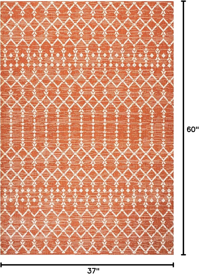 JONATHAN Y Moroccan Geometric Indoor Outdoor Area Rug 3X5 Orange/Cream, Ourika Textured Weave for Backyard, Patio, Porch, Easy-Cleaning, High Traffic, Pet-Friendly, Non-Shedding (SMB108P-3)