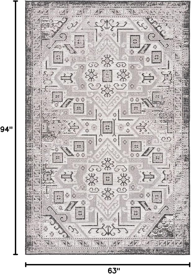 Unique Loom Outdoor Aztec Collection Area Rug - Coba (5' 3" x 7' 10" Rectangle, Charcoal Gray/ Ivory)