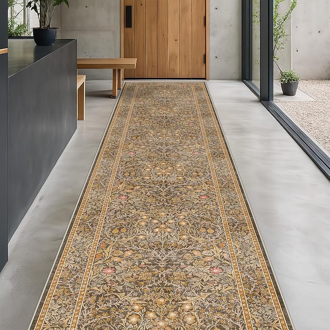 3x12 Extra Long Runner Rugs for Hallways, Vintage Washable Kitchen Floor Mats Non Slip, Floral Entryway Rug Indoor, Low Pile & Soft Stain Resistant Carpet - Oriental Home Décor
