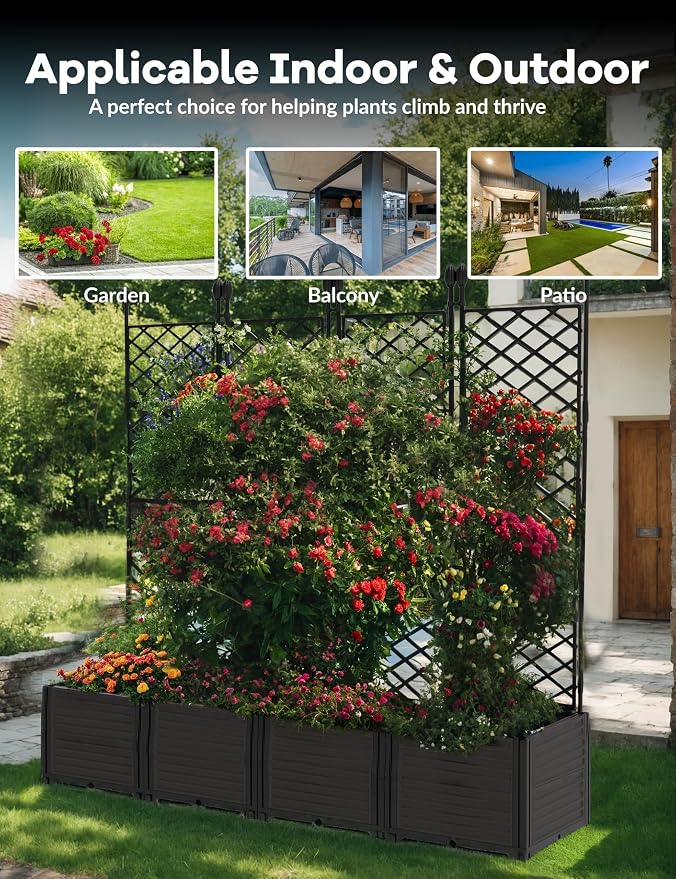 Planter Box WithTrellis,Planter Box for Climbing Plants/Vines,50x63In Garden Trellis,for Vegetables Flower, Planter Box for Backyard Patio Balcon