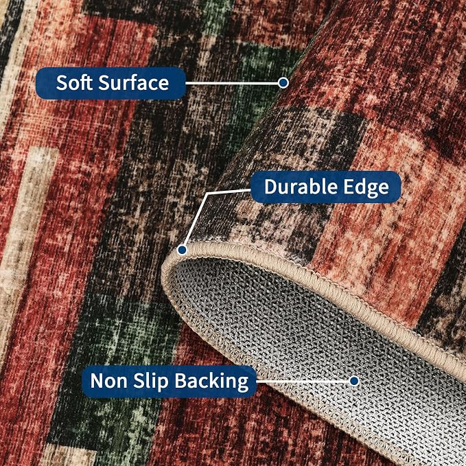 GarveeHome Washable Runner Rug for Hallway 2x6 Runner Non Slip Kitchen Rugs Modern Entryway Rug Farmhouse Soft Bathroom Rugs Stain Resistant Carpet for Laundry Bedroom 2 ft x6 ft Red
