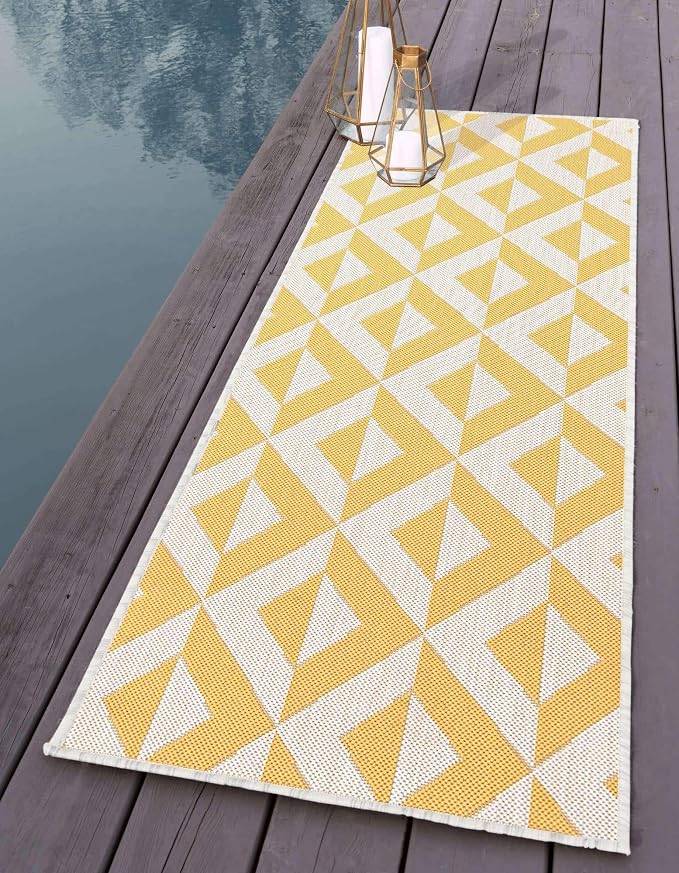Unique Loom Jill Zarin Outdoor Collection Area Rug - Napa (2' x 8' Runner, Yellow/ Ivory)