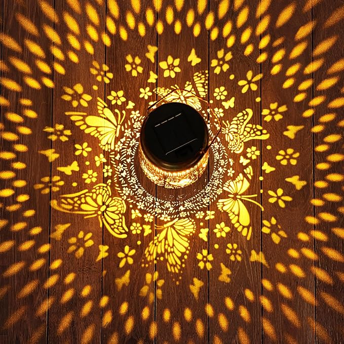 Butterfly Solar Lanterns Outdoor with Shepherd Hook, Birthday Gift Mothers Day Gift for Women Mom Grandma Wife Daughter, Waterproof LED Hanging Lights, Decor for Yard Garden Patio Porch Lawn Tabletop