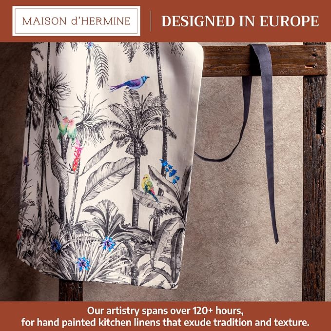 Maison d' Hermine Aprons for women with Pocket 100% Cotton (27.50"x31.50") | Adjustable Neck Strap & long ties Apron Men Chef Wedding Cooking Gardening Server Maid