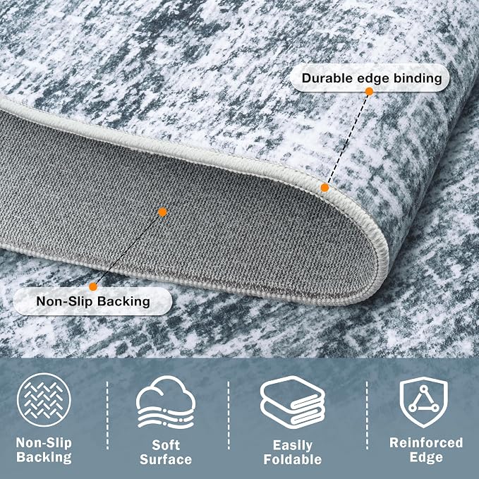8x10 Area Rug for Living Room Bedroom: Non-Slip Modern Light Slate Blue | Machine Washable TPR Backing, Stain-Resistant Low Pile, Pet & Kid Friendly, Abstract Decor for Dining Room, Dorm, Home Office
