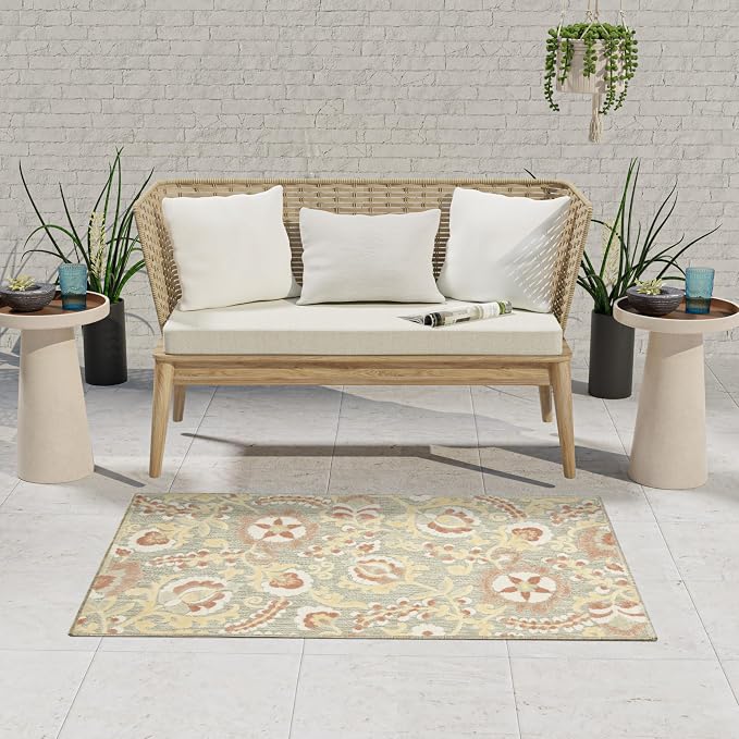 Nourison Home Aloha Sage Rose 2'8" x 4' Area Rug - Easy Clean, Non Shedding, Bed Room, Living Room, Dining Room, Kitchen (3' x 4')