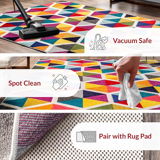 nuLOOM Maris Multicolor Geometric Power Loomed Area Rug, 7' x 9' | Nuloom Maris Geometric 7' x 9' Area Rug for Living Room Bedroom Dining Room, Multicolor